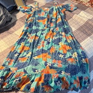 Place Tropical Floral Kids Dress in Blue and Orange